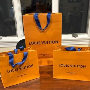 Louis Vuitton Tangerine Bags with Royal Blue Handles set of 3!